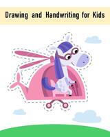 Drawing and handwriting for children. Educational activity game worksheet for kids. Cartoon funny characters. illustration. vector