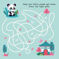 Maze game for children. Help the little panda get home. Draw the right path. cute illustration vector