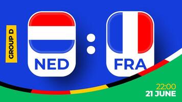 Países Bajos vs Francia fútbol americano 2024 partido versus. 2024 grupo etapa campeonato partido versus equipos introducción deporte fondo, campeonato competencia vector