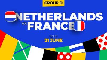 Países Bajos vs Francia fútbol americano 2024 partido versus. 2024 grupo etapa campeonato partido versus equipos introducción deporte fondo, campeonato competencia vector