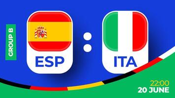 Spain vs Italy football 2024 match versus. 2024 group stage championship match versus teams intro sport background, championship competition vector