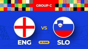 Inglaterra vs Eslovenia fútbol americano 2024 partido versus. 2024 grupo etapa campeonato partido versus equipos introducción deporte fondo, campeonato competencia vector