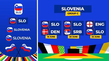 Slovenia football 2024 match versus set. National team flag 2024 and group stage championship match versus teams vector