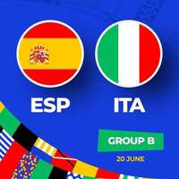 España vs Italia fútbol americano 2024 partido versus. 2024 grupo etapa campeonato partido versus equipos introducción deporte fondo, campeonato competencia vector