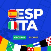 Spain vs Italy football 2024 match versus. 2024 group stage championship match versus teams intro sport background, championship competition vector