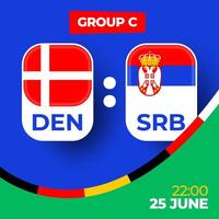 Denmark vs Serbia football 2024 match versus. 2024 group stage championship match versus teams intro sport background, championship competition vector