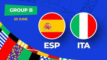 España vs Italia fútbol americano 2024 partido versus. 2024 grupo etapa campeonato partido versus equipos introducción deporte fondo, campeonato competencia vector