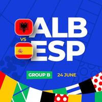 Albania vs Spain football 2024 match versus. 2024 group stage championship match versus teams intro sport background, championship competition vector