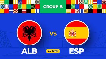 Albania vs España fútbol americano 2024 partido versus. 2024 grupo etapa campeonato partido versus equipos introducción deporte fondo, campeonato competencia vector