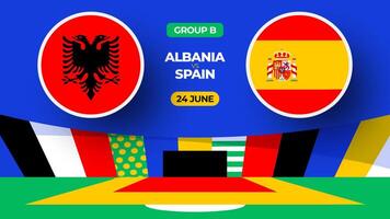 Albania vs España fútbol americano 2024 partido versus. 2024 grupo etapa campeonato partido versus equipos introducción deporte fondo, campeonato competencia vector