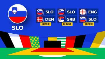 Slovenia football 2024 match versus set. National team flag 2024 and group stage championship match versus teams vector