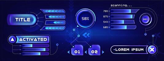 Futuristic callouts titles. Abstract hud frame screen, button, loading, text, callout bar labels and information box bars. Sci-fi modern technology borders for game, ui graphic design or gui elements. vector