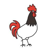 Rooster cartoon illustration, doodle of farming bird, French culture symbol, cockerel icon, simple mascot or logo, domestic chicken vector