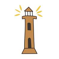 faro icono, ilustración de arquitectura punto de referencia, mano dibujado torre garabatear, linda edificio en costa, marina países símbolo, de viaje en verano, dibujos animados elemento con ligero vector