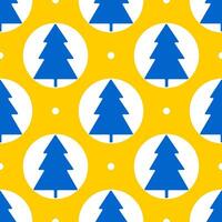 Christmas trees of yellow color on a yellow background with snow. Seamless winter holiday pattern. vector