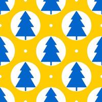 Christmas trees of yellow color on a yellow background with snow. Seamless winter holiday pattern. vector