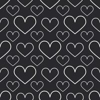 Hearts with a white outline on a black background for textiles. Seamless cute pattern. vector