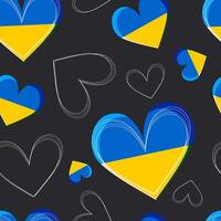 encantador corazones. sin costura moderno modelo. símbolo de amor en el colores de el bandera de Ucrania en un negro antecedentes. vector