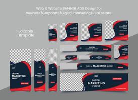 Set of elegant business web banners template of standard size with a place for photos. Business ad banner. Vertical, horizontal and square template vector