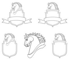 Horse head profile with shield and banner icon symbol illustration vector