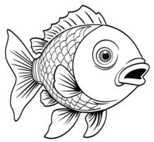 Black and white cartoon fish illustration vector