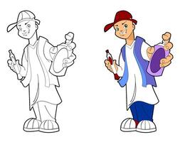 cartoon illustration of a young boy holding a spray can and marker ready to draw graffiti vector