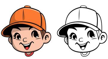 happy smiling sporty positive cartoon boy baseball cap illustration vector