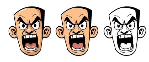 Set of Angry bald man head illustration vector