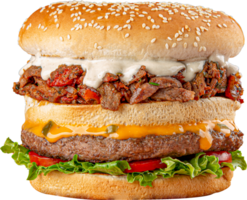 Burger sandwich with shawarma meat pieces png