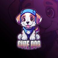 linda perro con auricular mascota logo diseño para insignia, emblema, deporte y camiseta impresión vector