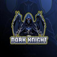 Dark knight with wings and sword mascot logo design for badge, emblem, esport and t-shirt printing vector