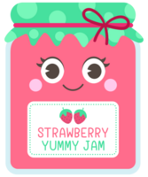 Cute hand drawn kawaii summer picnic set strawberry jam png