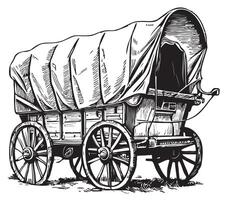 Covered wagon sketch hand drawn in doodle style illustration vector