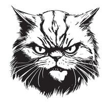 An angry cat ink illustration. Simple monochrome style. vector