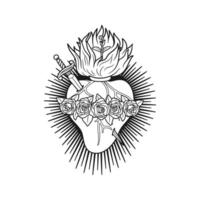 Immaculate Heart of the Blessed Virgin Mary Illustration Outline Monochrome vector