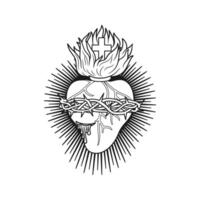 Sacred Heart of Jesus Christ Illustration Outline Monochrome vector