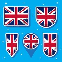 Flat cartoon illustration of United Kingdom national flag with many shapes inside vector