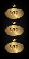 Collection ofThree gold ellipse banners with crown for premium level and top value of luxury position icon, symbol, element, button, object illustration design vector