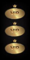 Collection ofThree gold ellipse banners with crown for premium level and top value of luxury position icon, symbol, element, button, object illustration design vector