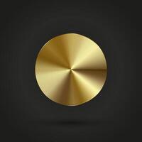 A Luxury gold circle realistic metal button button infographic design. A golden button on isolated dark gradient background, a premium illustration vector