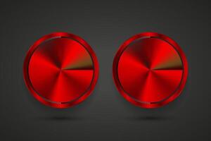 Set of two red Abstract circle buttons, red blank buttons template with metal texture-chrome, silver, steel, realistic metralic and light background vector