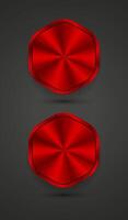 Red Hexagon shapes Red Abstract button, red blank button template with red metal texture-chrome, silver, steel, realistic metralic vector