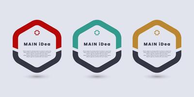 Set of three infographic for badge main idea design, red and grey color stoke button. illustration vector