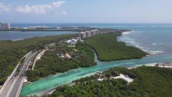 Aerial view of Punta Nizuc, at Cancun Hotel Zone video