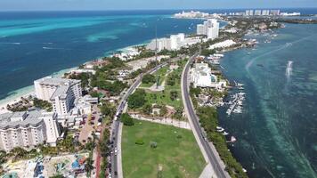 Aerial view of Cancun hotel zone video