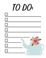 Spring to do list template. Organizer and Schedule with place for Notes. Good for Kids. vector