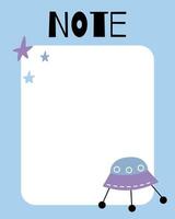 Notes list template. Organizer and Schedule with place for Notes. Good for Kids. vector