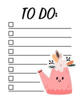 Easter to do list template. Organizer and Schedule with place for Notes. Good for Kids. vector