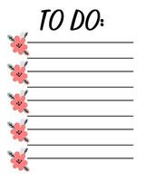 Valentines day to do list template. Organizer and Schedule with place for Notes. Good for Kids. vector