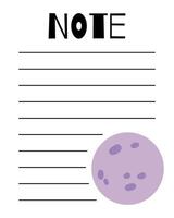 Notes list template. Organizer and Schedule with place for Notes. Good for Kids. vector